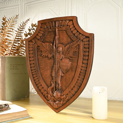 Wood carving Guardian Angel,Archangel Shield Michael Solid wood carving gift,Angels and Archangels Natural wood amulet