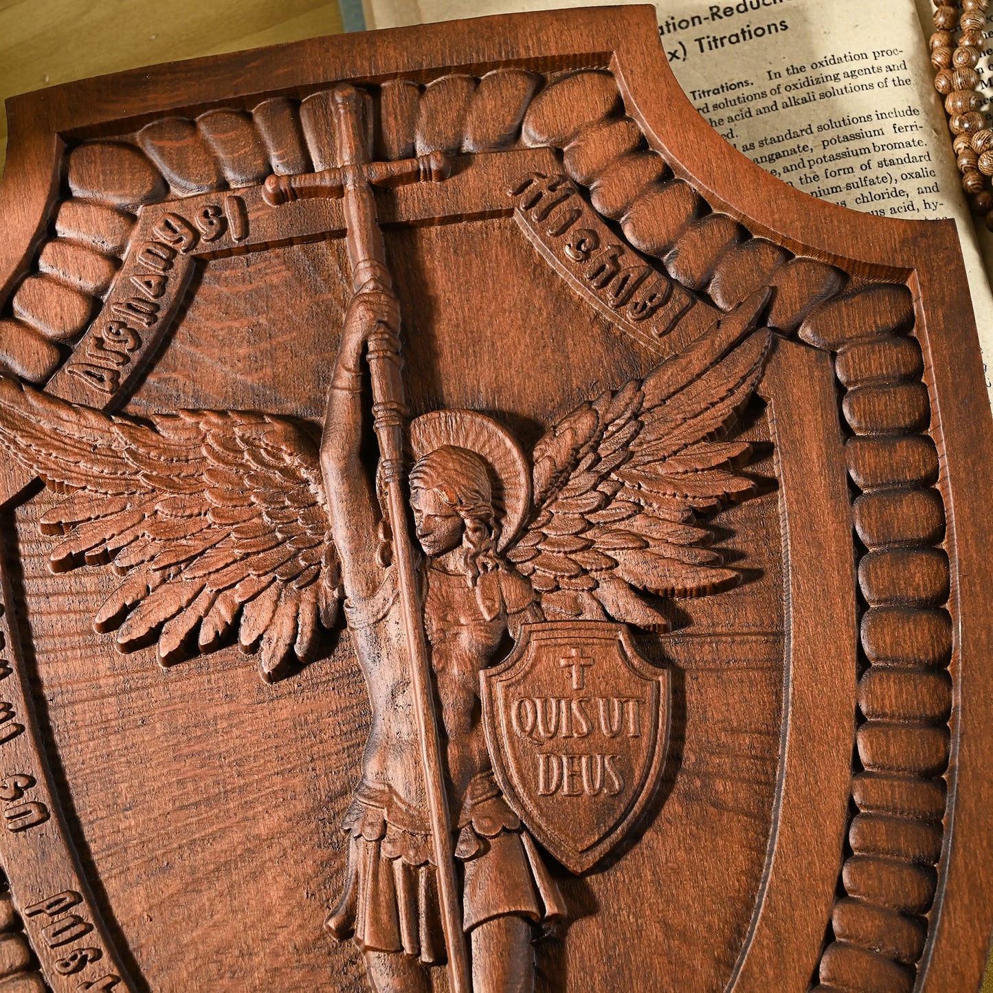 Wood carving Guardian Angel,Archangel Shield Michael Solid wood carving gift,Angels and Archangels Natural wood amulet