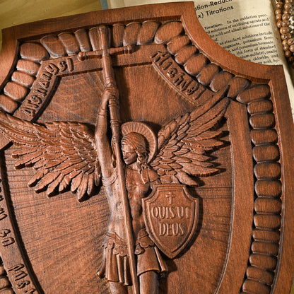Wood carving Guardian Angel,Archangel Shield Michael Solid wood carving gift,Angels and Archangels Natural wood amulet