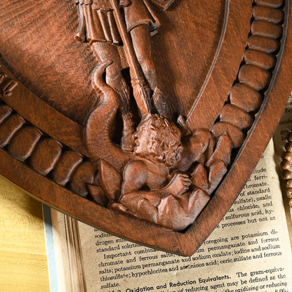 Wood carving Guardian Angel,Archangel Shield Michael Solid wood carving gift,Angels and Archangels Natural wood amulet
