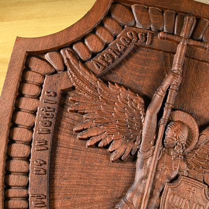 Wood carving Guardian Angel,Archangel Shield Michael Solid wood carving gift,Angels and Archangels Natural wood amulet