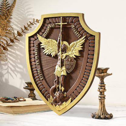 Wood carving Guardian Angel,Archangel Shield Michael Solid wood carving gift,Angels and Archangels Natural wood amulet