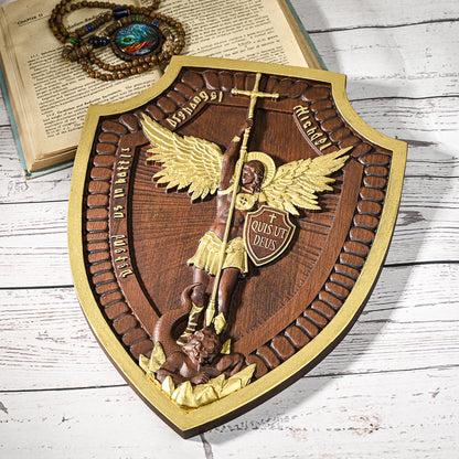 Wood carving Guardian Angel,Archangel Shield Michael Solid wood carving gift,Angels and Archangels Natural wood amulet