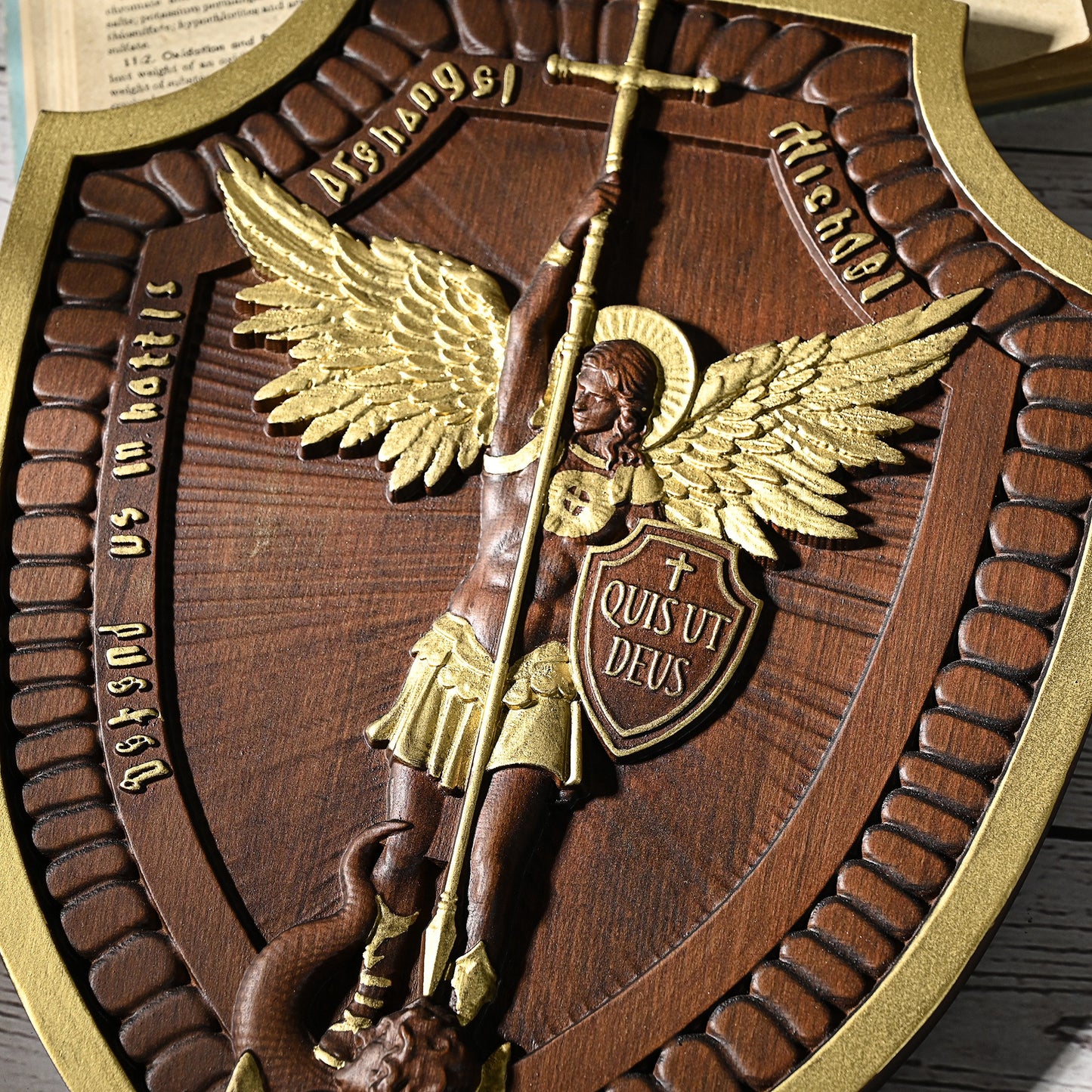 Wood carving Guardian Angel,Archangel Shield Michael Solid wood carving gift,Angels and Archangels Natural wood amulet