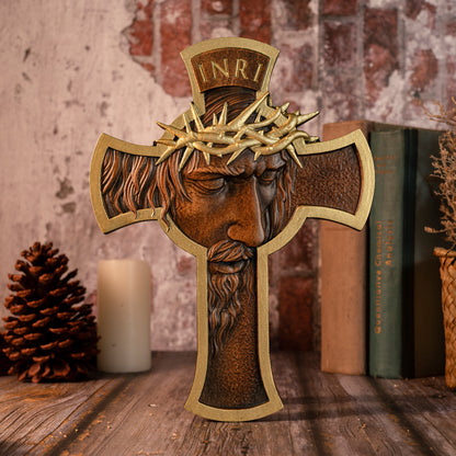 Jesus Holy Crown of Thorns Wood Cross, Christ delivered us from the curse of sin,Religious Sculpture