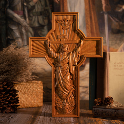 Home decor wooden orthodox cross, cross tabletop ornament, Christian sculpture, nativity figurine