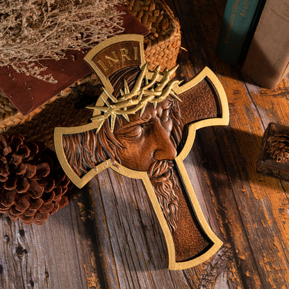 Jesus Holy Crown of Thorns Wood Cross, Christ delivered us from the curse of sin,Religious Sculpture