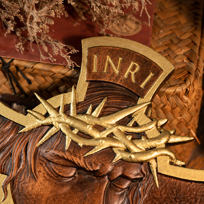 Jesus Holy Crown of Thorns Wood Cross, Christ delivered us from the curse of sin,Religious Sculpture