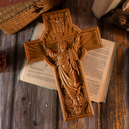 Home decor wooden orthodox cross, cross tabletop ornament, Christian sculpture, nativity figurine