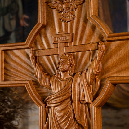 Home decor wooden orthodox cross, cross tabletop ornament, Christian sculpture, nativity figurine