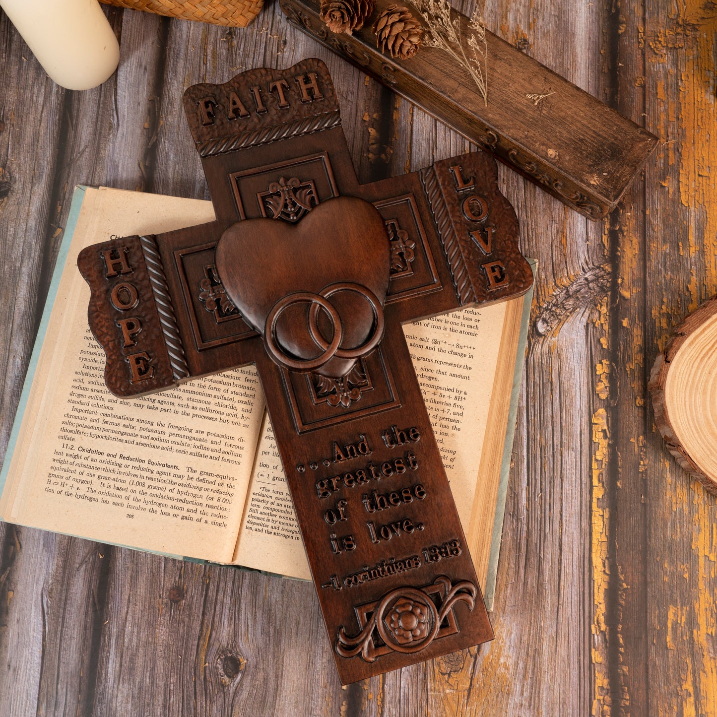 Wood carving statue Wedding Cross for Church,wall hanging art,Faith, Hope and Love Wall Cross with Bible Verse
