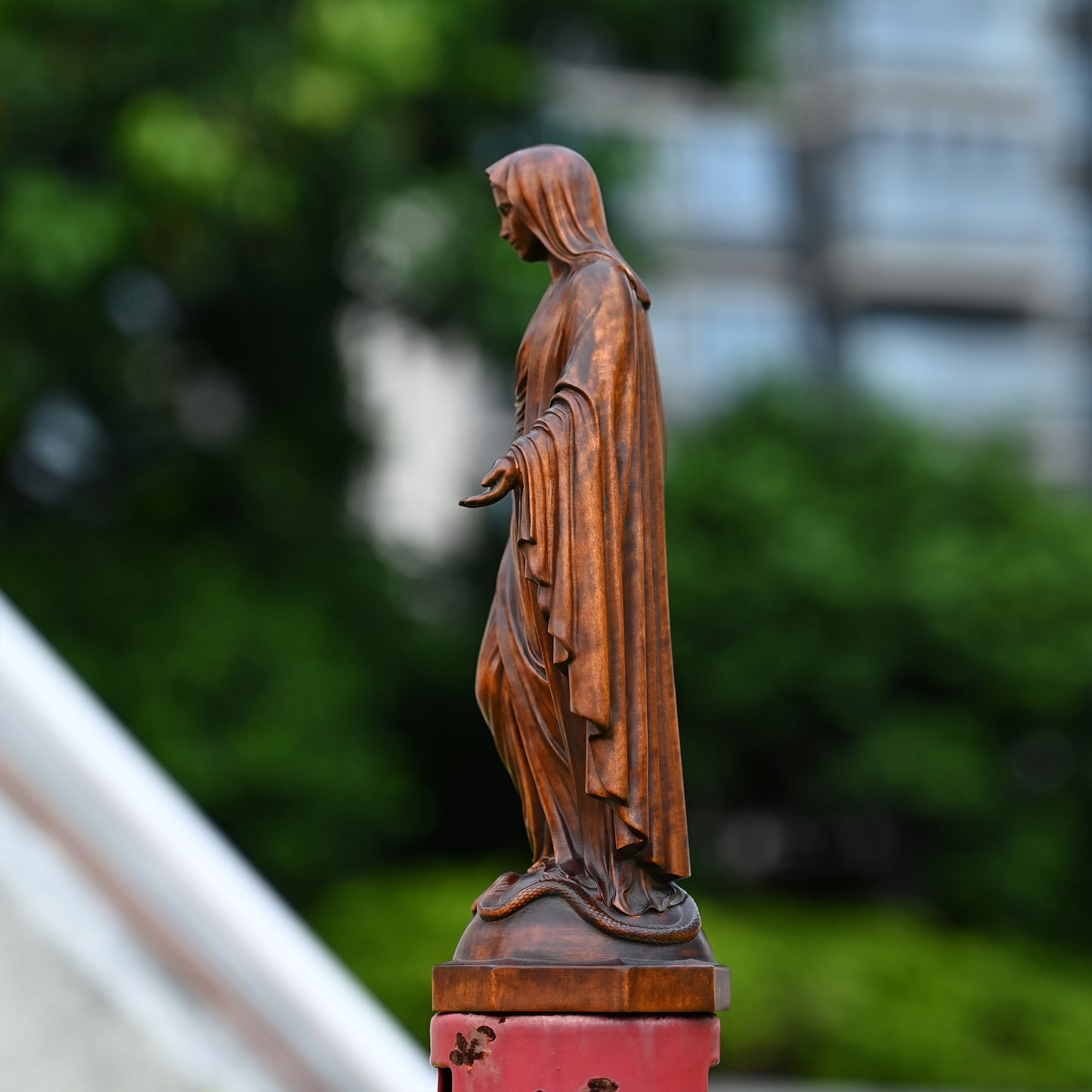 Hand Carved Sacred Heart of Virgin Mary,Our lady,Wooden Tabletop Ornament,decor religious gift