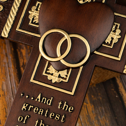Wood carving statue Wedding Cross for Church,wall hanging art,Faith, Hope and Love Wall Cross with Bible Verse