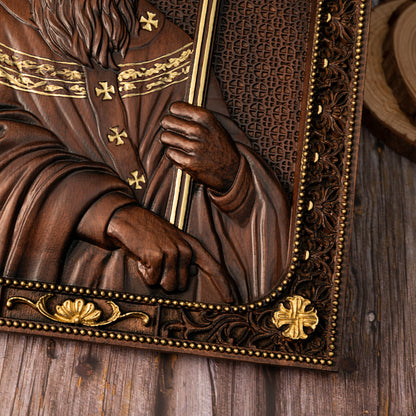 Saint Patrick Wood Carved Icon Religious Gift Wall Hanging Art Work,family wall decoration