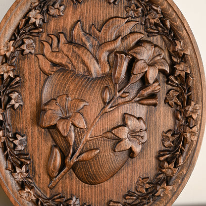 Sacred Family Three Sacred Hearts of Joseph,Wall Decoration Wood Sculpture,Religious Wood carving
