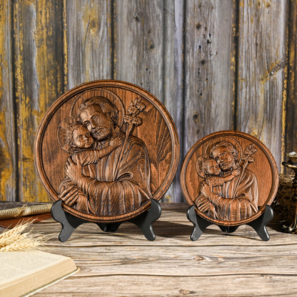 Joseph and Baby Jesus wood carving plaque,Father‘s day gift,religious figure,Holy Statue