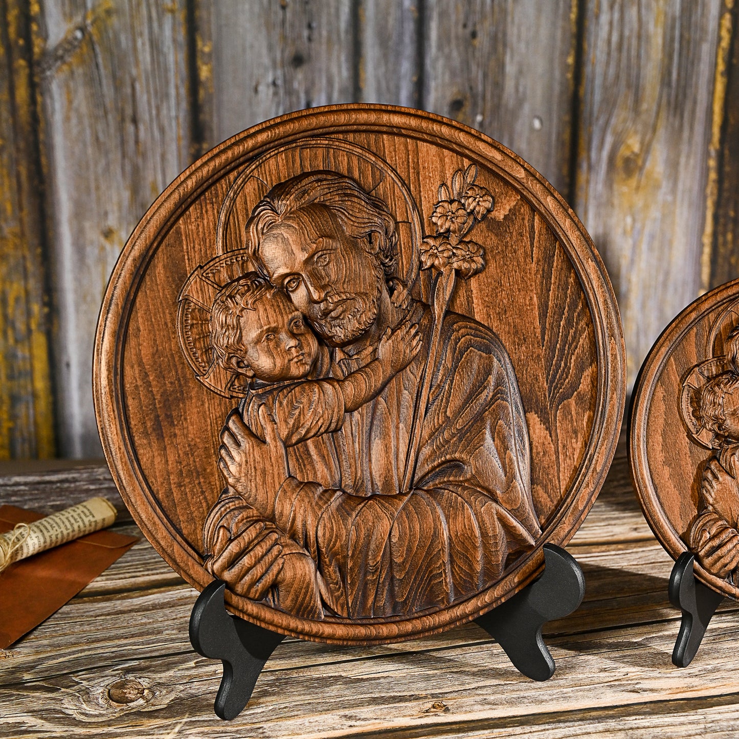 Joseph and Baby Jesus wood carving plaque,Father‘s day gift,religious figure,Holy Statue