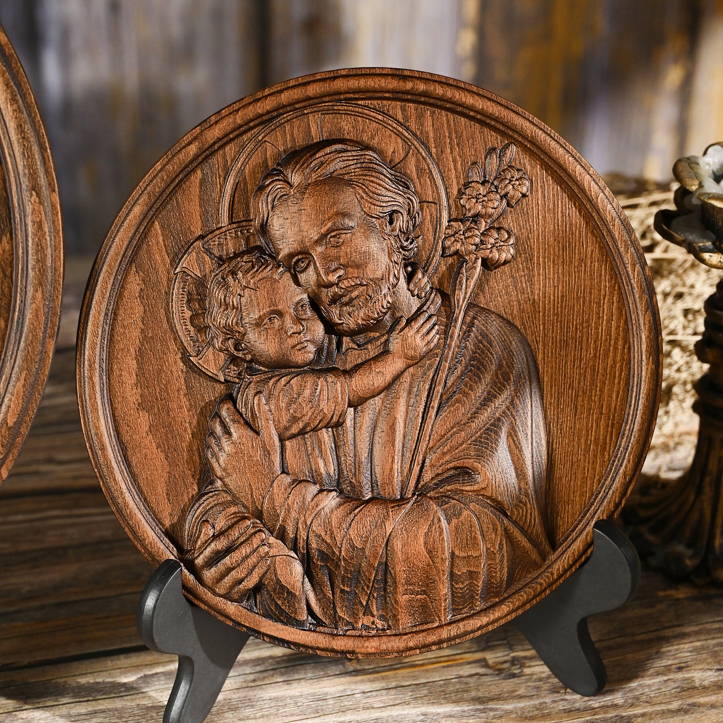 Joseph and Baby Jesus wood carving plaque,Father‘s day gift,religious figure,Holy Statue
