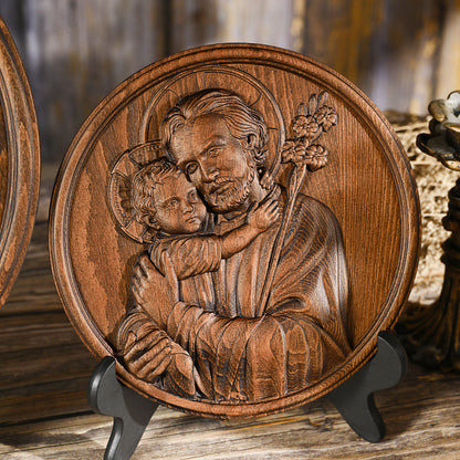 Joseph and Baby Jesus wood carving plaque,Father‘s day gift,religious figure,Holy Statue