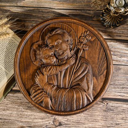Joseph and Baby Jesus wood carving plaque,Father‘s day gift,religious figure,Holy Statue