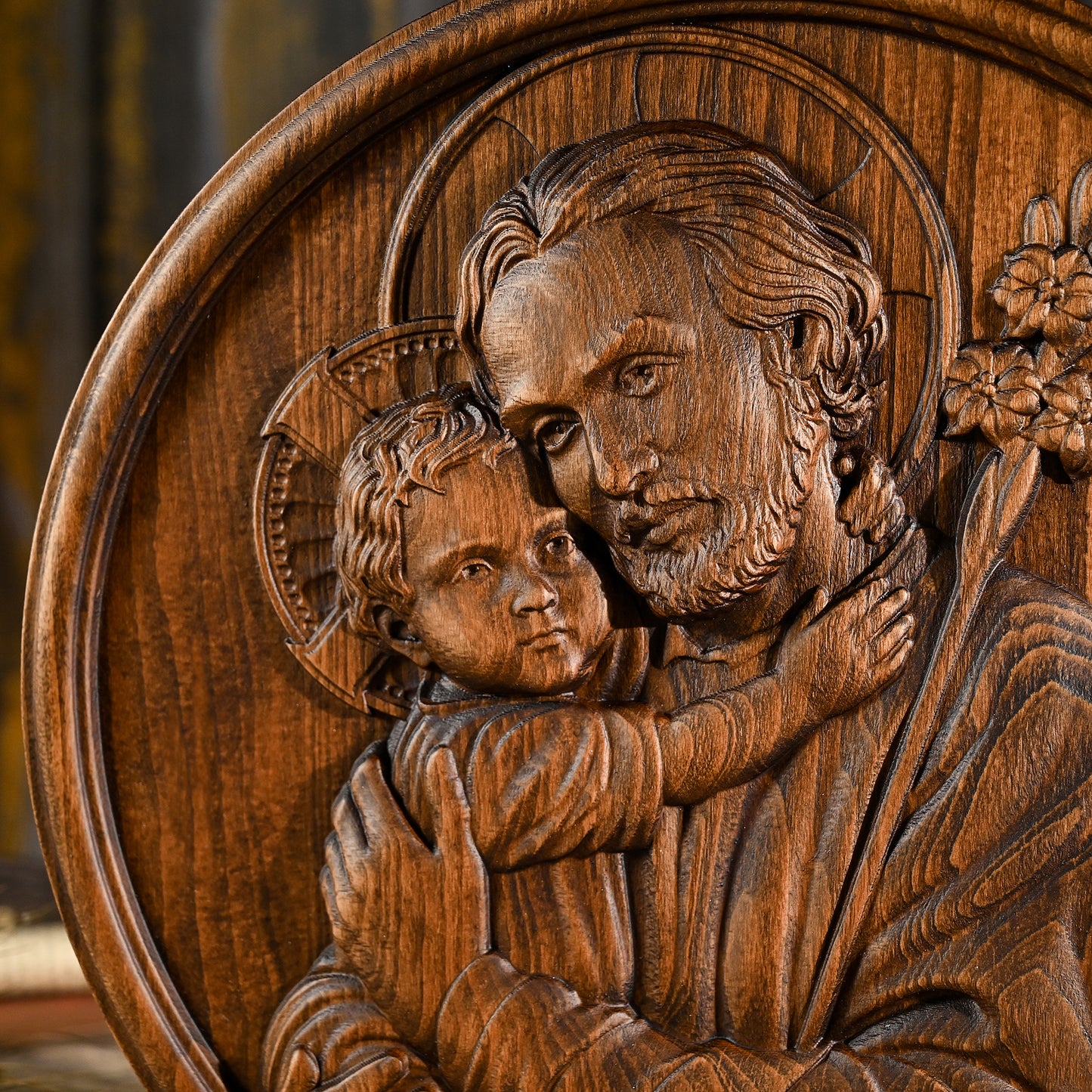 Joseph and Baby Jesus wood carving plaque,Father‘s day gift,religious figure,Holy Statue