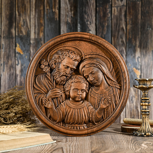 Holy family wood carving plaque,Best wall decor for home,tabletop ornament,catholic religious