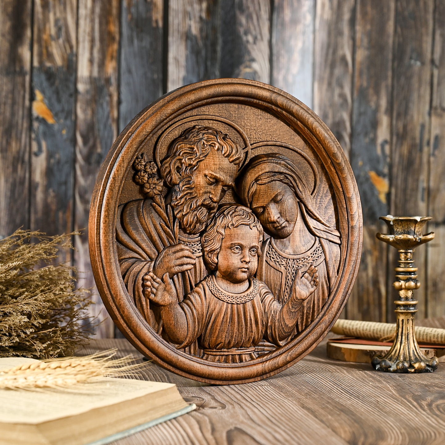Holy family wood carving plaque,Best wall decor for home,tabletop ornament,catholic religious