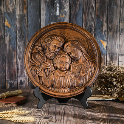 Holy family wood carving plaque,Best wall decor for home,tabletop ornament,catholic religious