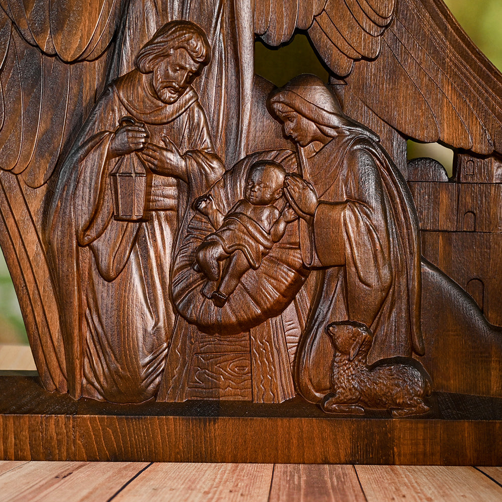 Wooden statue Our Lord Jesus,Holy Family With Guardian Angel Statue,Divine Blessing for Your Home