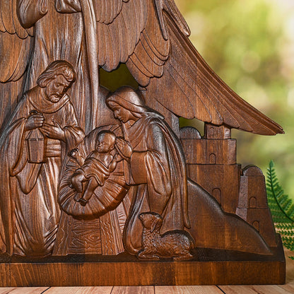 Wooden statue Our Lord Jesus,Holy Family With Guardian Angel Statue,Divine Blessing for Your Home