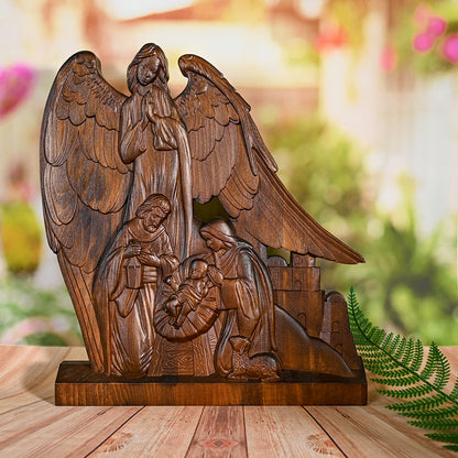 Wooden statue Our Lord Jesus,Holy Family With Guardian Angel Statue,Divine Blessing for Your Home