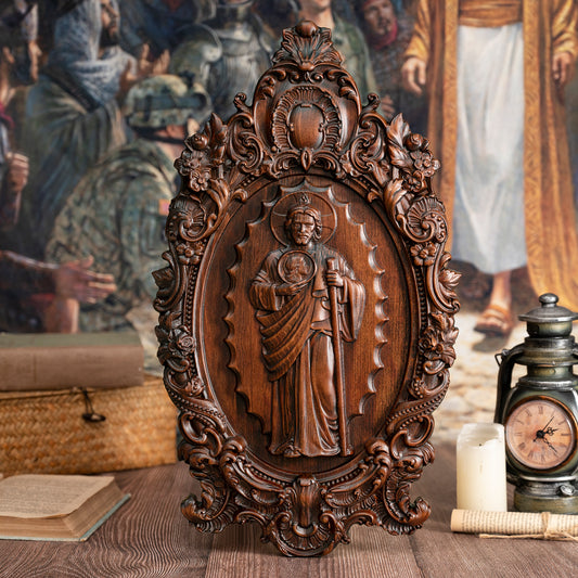 St. Jude Wooden Religious Icon Wall Artwork,Patron Saint of Despair in Troubled Times
