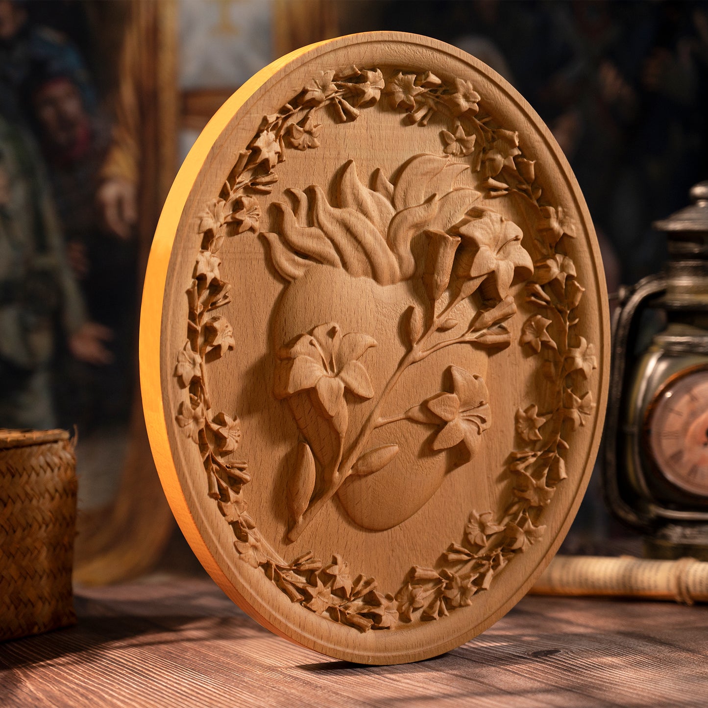 Sacred Family Three Sacred Hearts of Joseph,Wall Decoration Wood Sculpture,Religious Wood carving