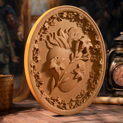 Sacred Family Three Sacred Hearts of Joseph,Wall Decoration Wood Sculpture,Religious Wood carving