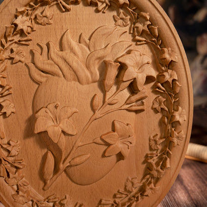 Sacred Family Three Sacred Hearts of Joseph,Wall Decoration Wood Sculpture,Religious Wood carving