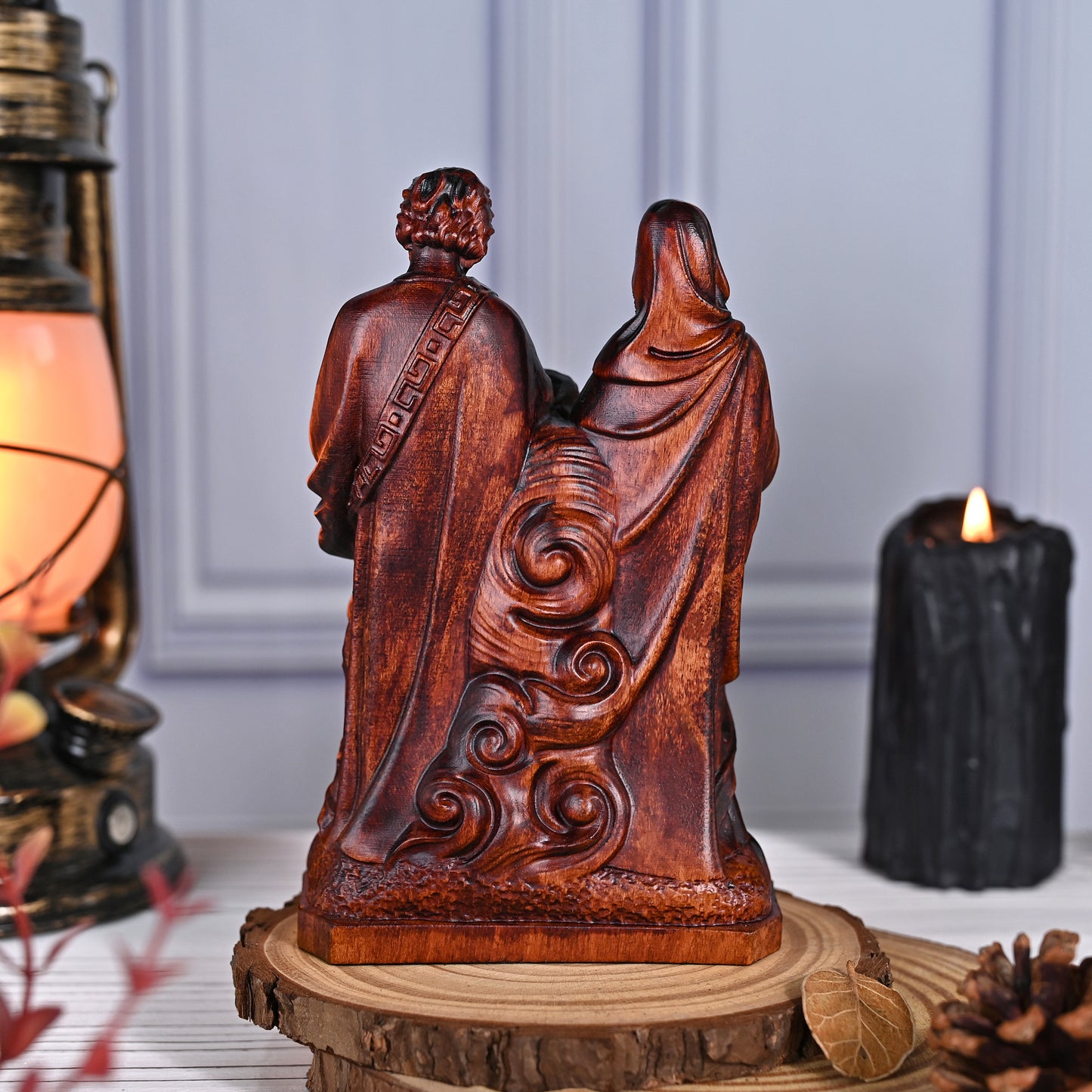 Wooden statue sacred heart,Holy Family,wood carving plaque,christian home,Holy Statue