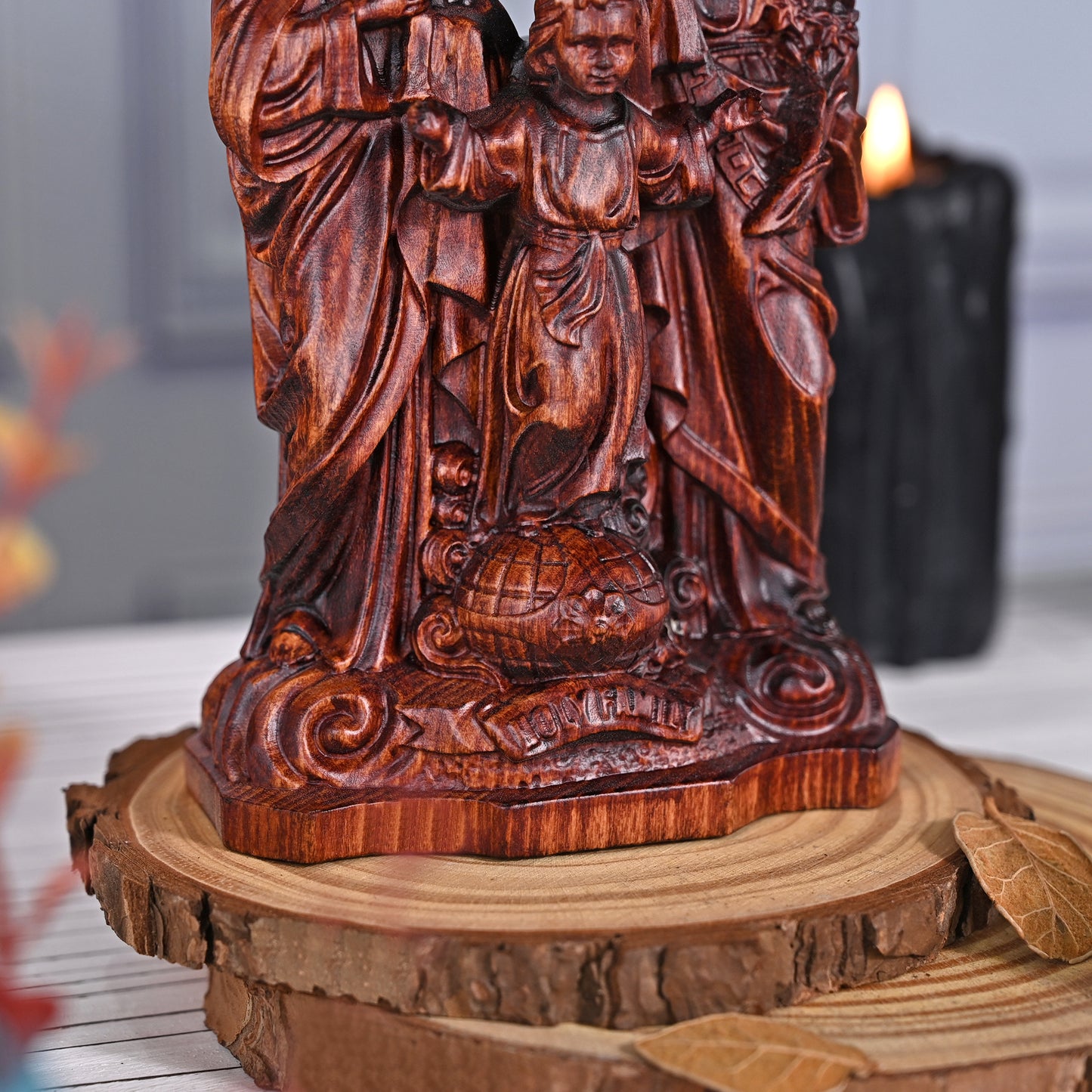 Wooden statue sacred heart,Holy Family,wood carving plaque,christian home,Holy Statue
