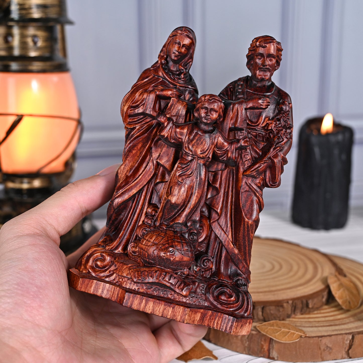 Wooden statue sacred heart,Holy Family,wood carving plaque,christian home,Holy Statue