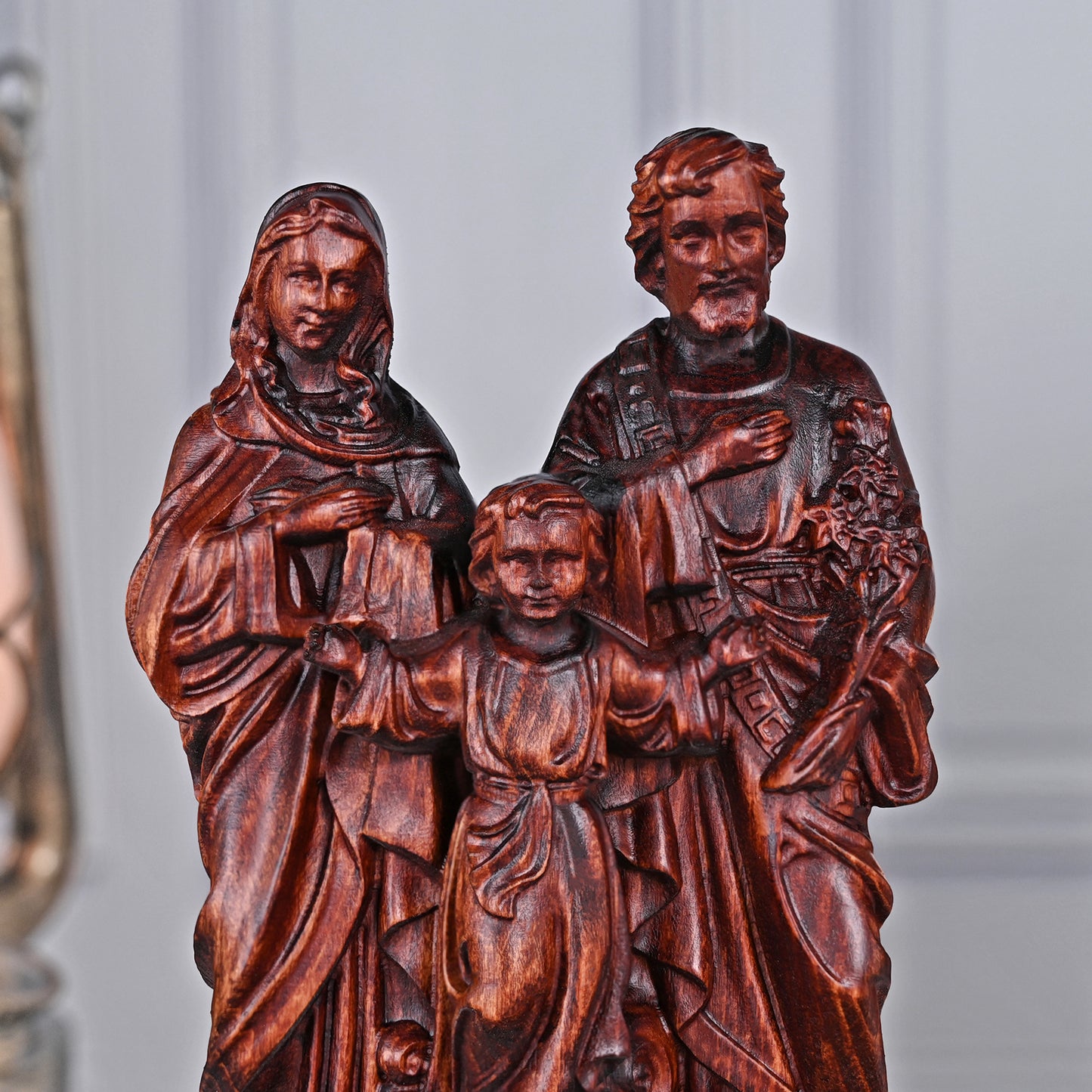 Wooden statue sacred heart,Holy Family,wood carving plaque,christian home,Holy Statue
