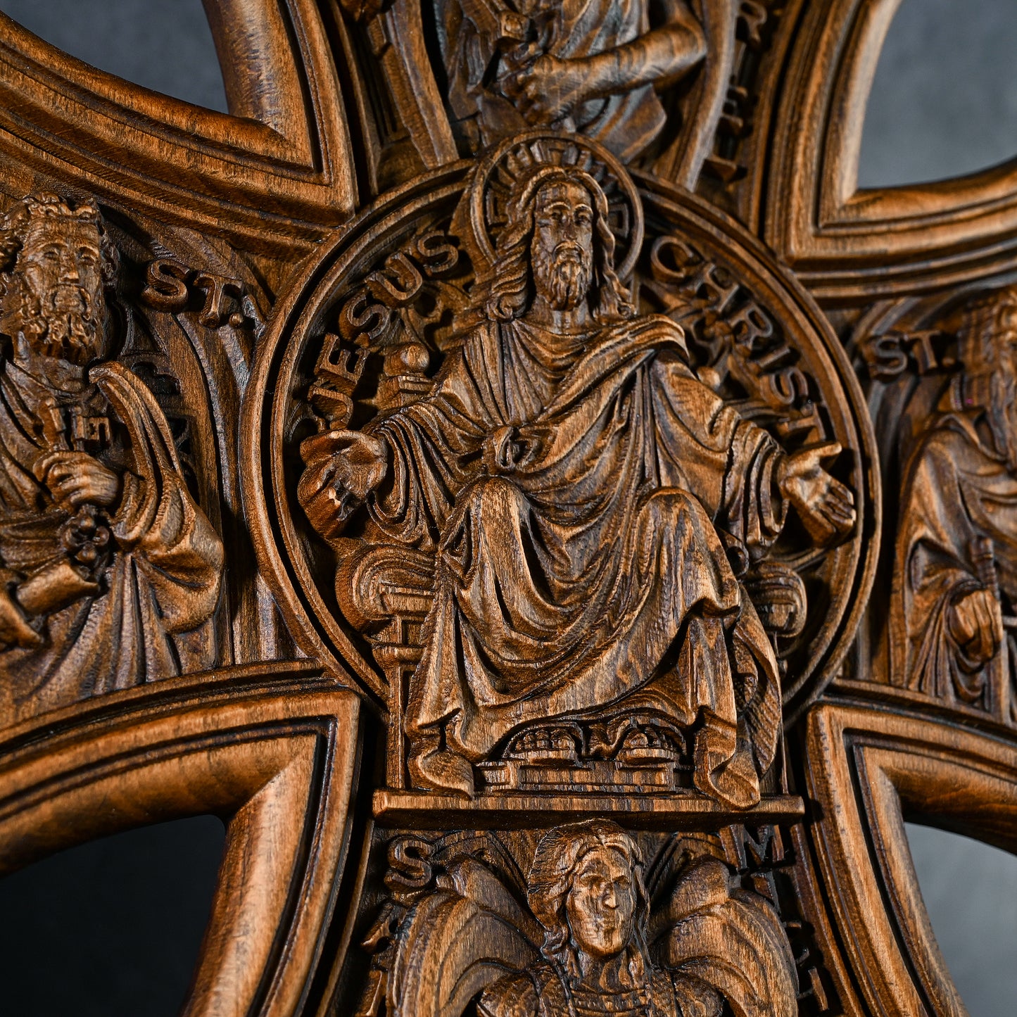 Trinity Jesus and Mary Wood Cross,religious statue benedict s exorcism,solid wood carving,wall hanging