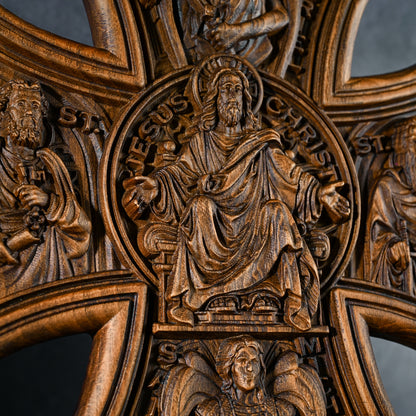 Trinity Jesus and Mary Wood Cross,religious statue benedict s exorcism,solid wood carving,wall hanging