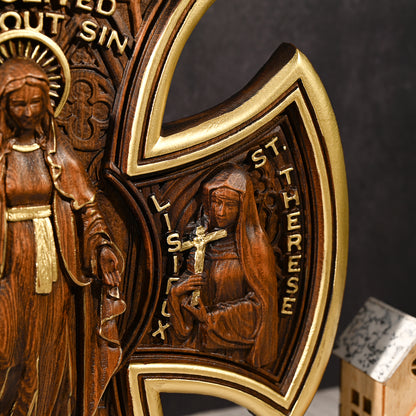 Mary Wood Cross,Our Lady Mary-themed Beech Cross,Bringing Sacred Warmth,catholic religious
