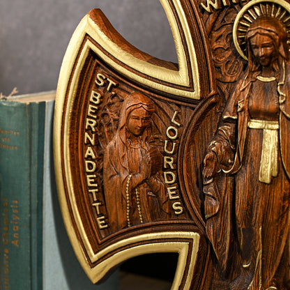 Mary Wood Cross,Our Lady Mary-themed Beech Cross,Bringing Sacred Warmth,catholic religious