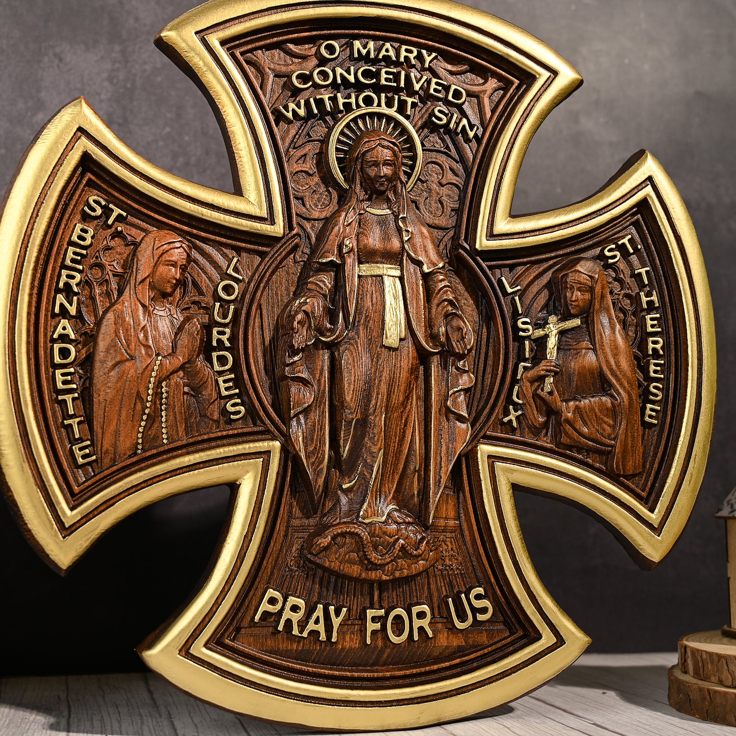 Mary Wood Cross,Our Lady Mary-themed Beech Cross,Bringing Sacred Warmth,catholic religious