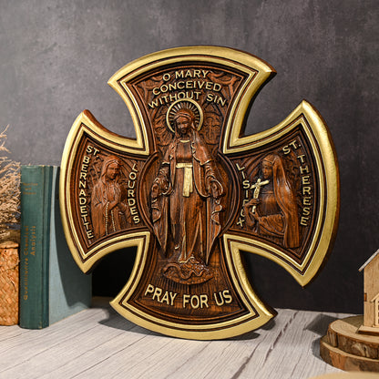 Mary Wood Cross,Our Lady Mary-themed Beech Cross,Bringing Sacred Warmth,catholic religious