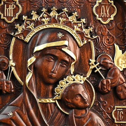 Wood carving statue,Our Lady of Perpetual Help Wood Carving Wall Decor Gift,Blessed Virgin Mary