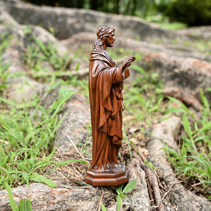 Boxwood wood carving, Sacred Heart prayer,religious catholic saint image, Christian altar decoration