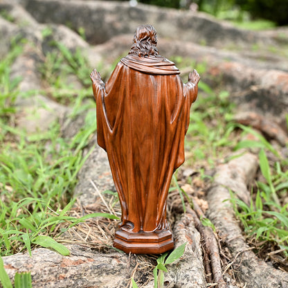 Boxwood wood carving, Sacred Heart prayer,religious catholic saint image, Christian altar decoration