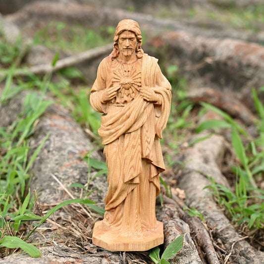 Wooden plaque,Sacred Heart of Jesus Catholic Jesus Statue,Beech hand carved,family wall,Christian Art
