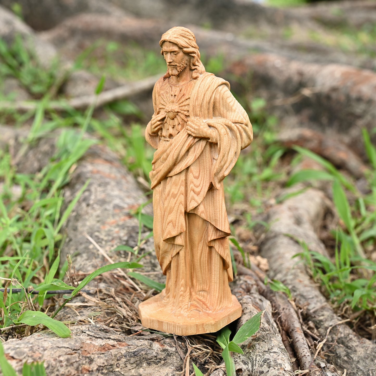 Wooden plaque,Sacred Heart of Jesus Catholic Jesus Statue,Beech hand carved,family wall,Christian Art